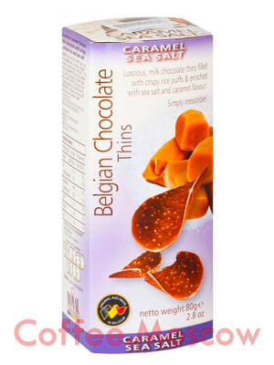 Шоколадные чипсы Belgian Chocolate Thins Соленая карамель 80 гр