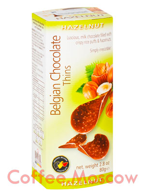 Шоколадные чипсы Belgian Chocolate Thins Лесной орех 80 гр