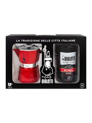 Bialetti Moka Red Набор: гейзерная кофеварка на 3 порции + кофе молотый Roma 250 г